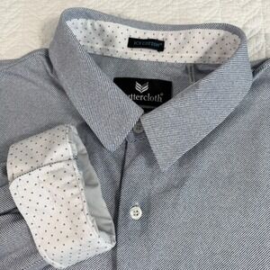 Buttercloth Men's 3XL Regular Fit Blue Stripe Icy Cotton Knit LS Buttoned Shirt